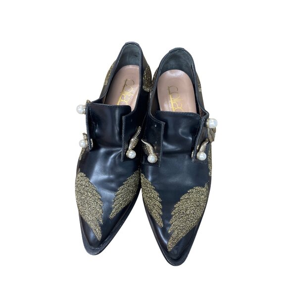 Coliac Italy made womans Black Leather Wing Pearl Loafers Sz 7 SKU 9542 - Picture 14 of 15